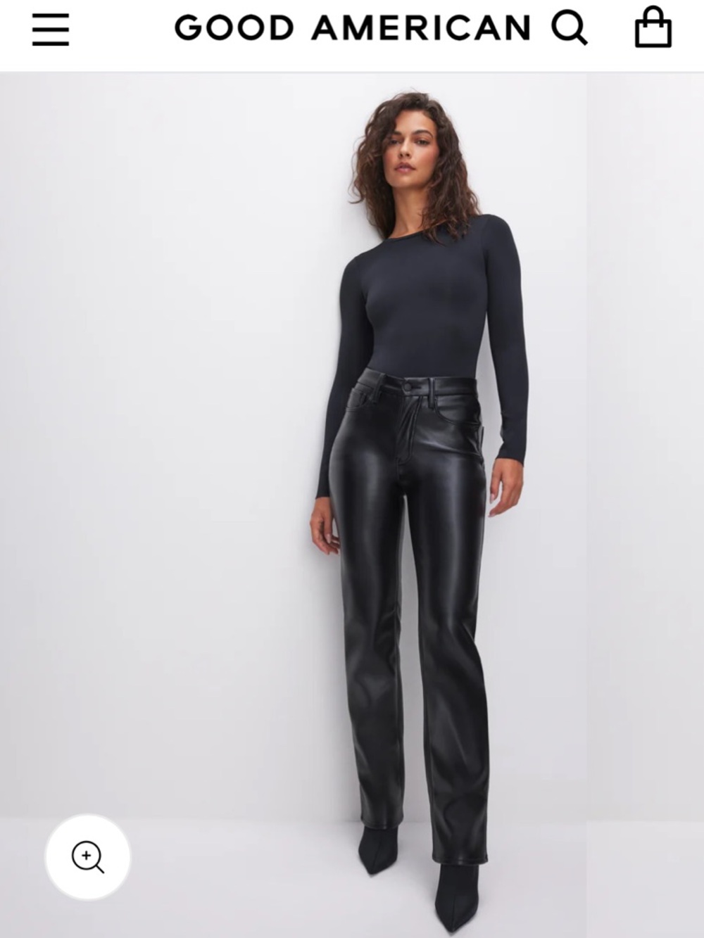 Good American dark navy Faux Leather Flare Leg Jeans